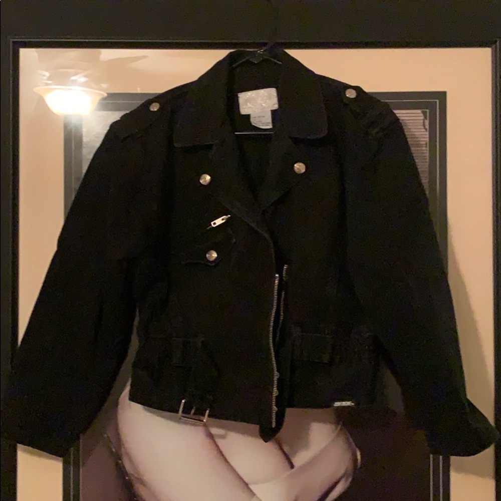 Girls Jordache black motorcycle jacket w/ belt - Picture 1 of 8